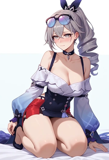 star rail,silver wolf,collar,oversized,Thigh garters  - AI generated anime art